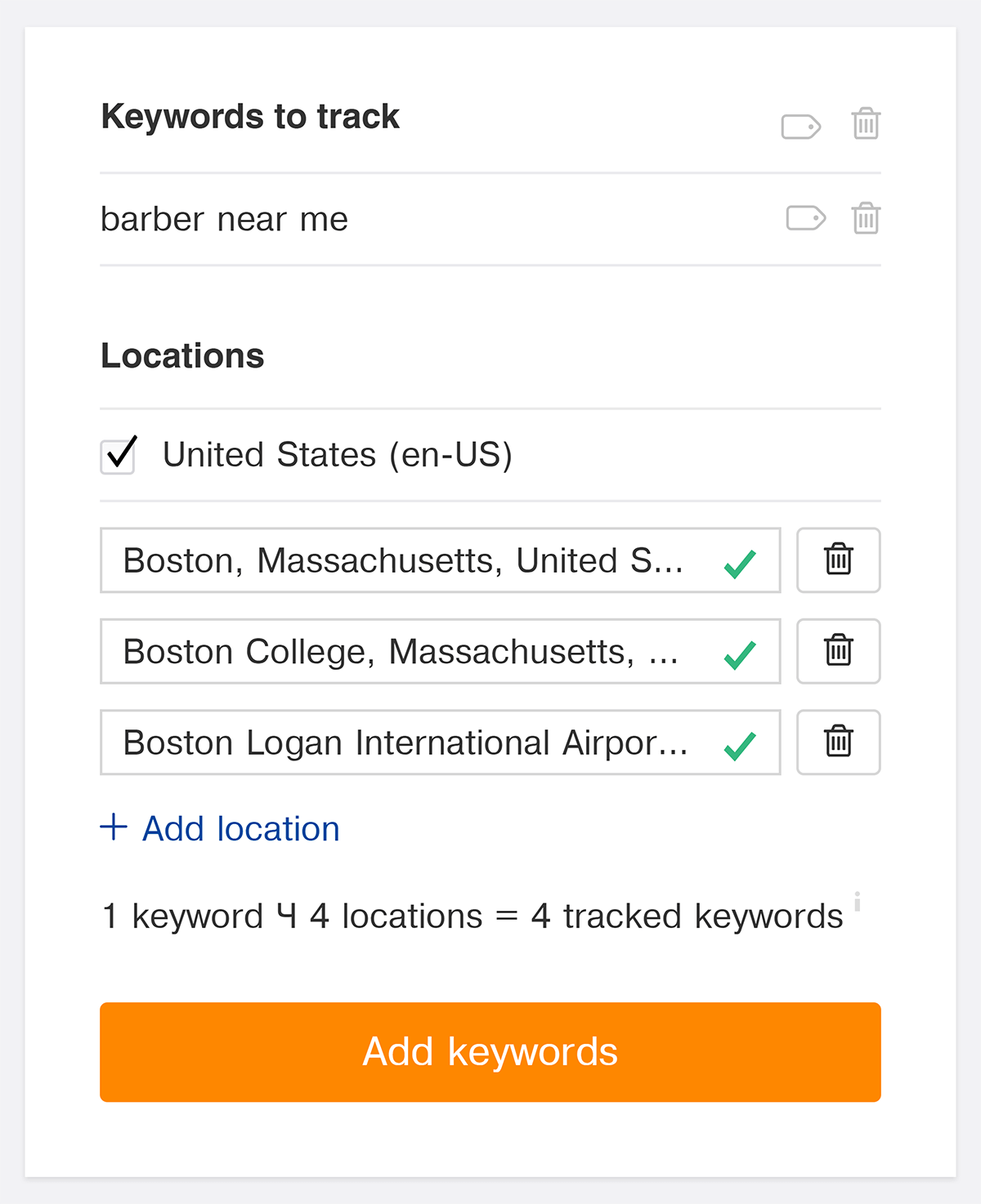 Ahrefs adding keyword with multiple locations