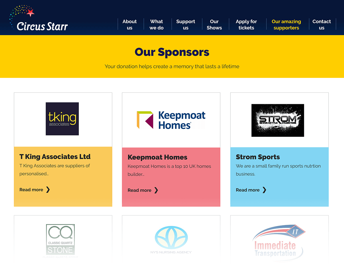Circus Starr sponsors page