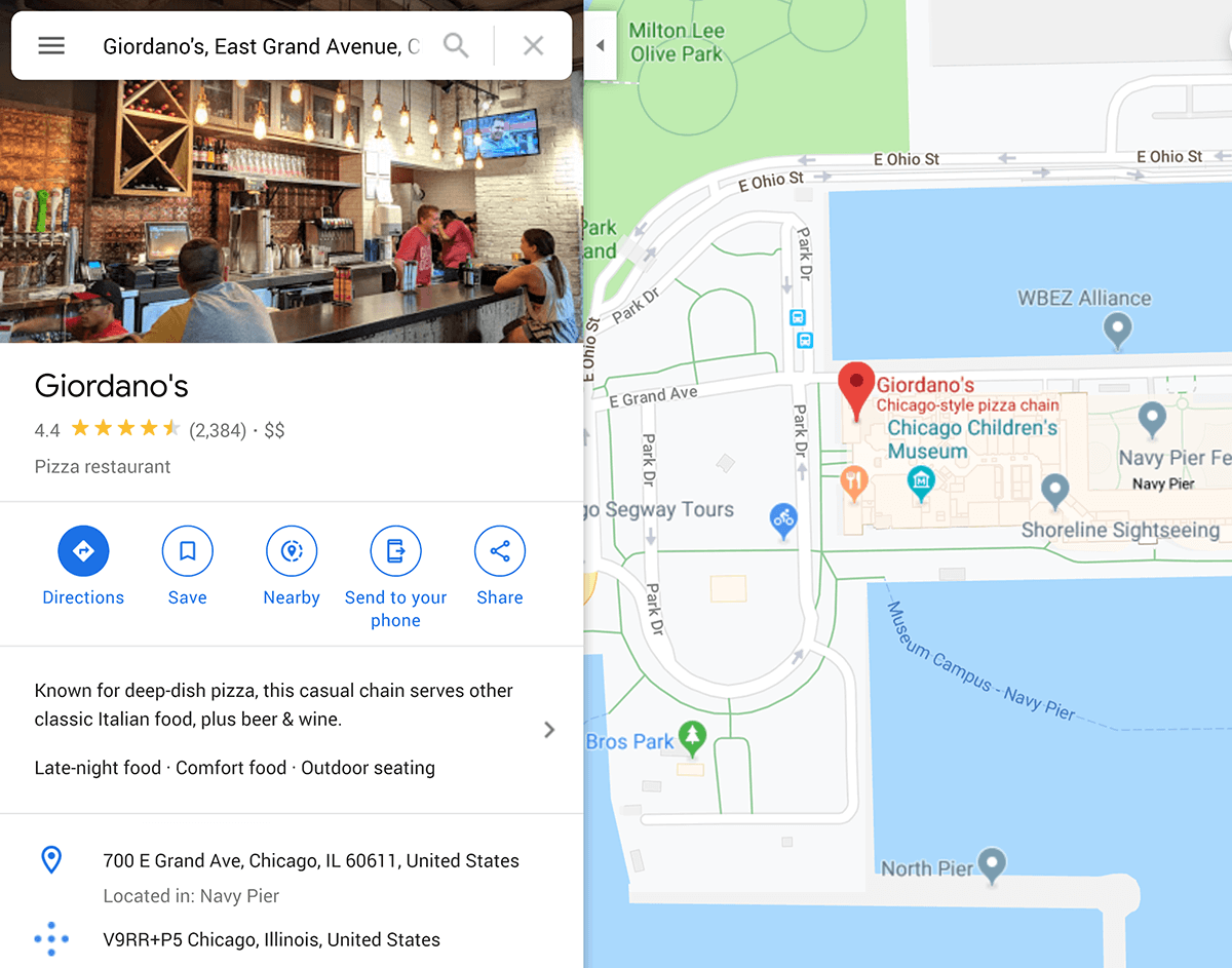 Giordanos pizza on Google Maps
