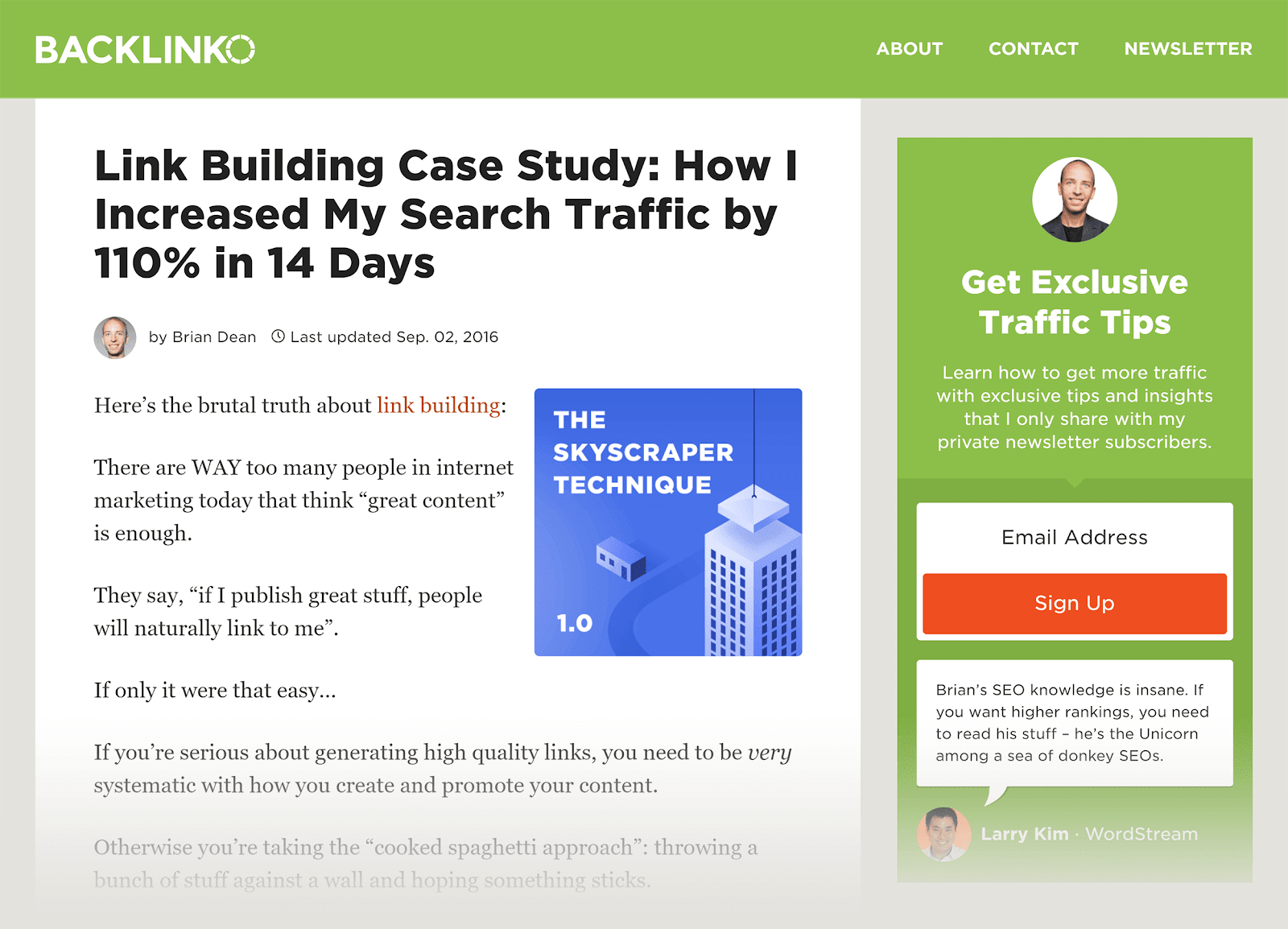 SEO content - Backlinko - Link Building Case Study