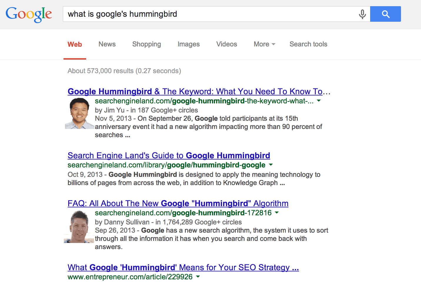 Kết quả tìm kiếm cho Google Hummingbird, 2013