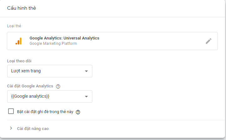 Cấu hình thẻ Google Analytics trong Google Tag Manager