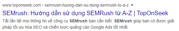 Từ khóa Semrush được tô đậm lên khi tìm kiếm trong meta description