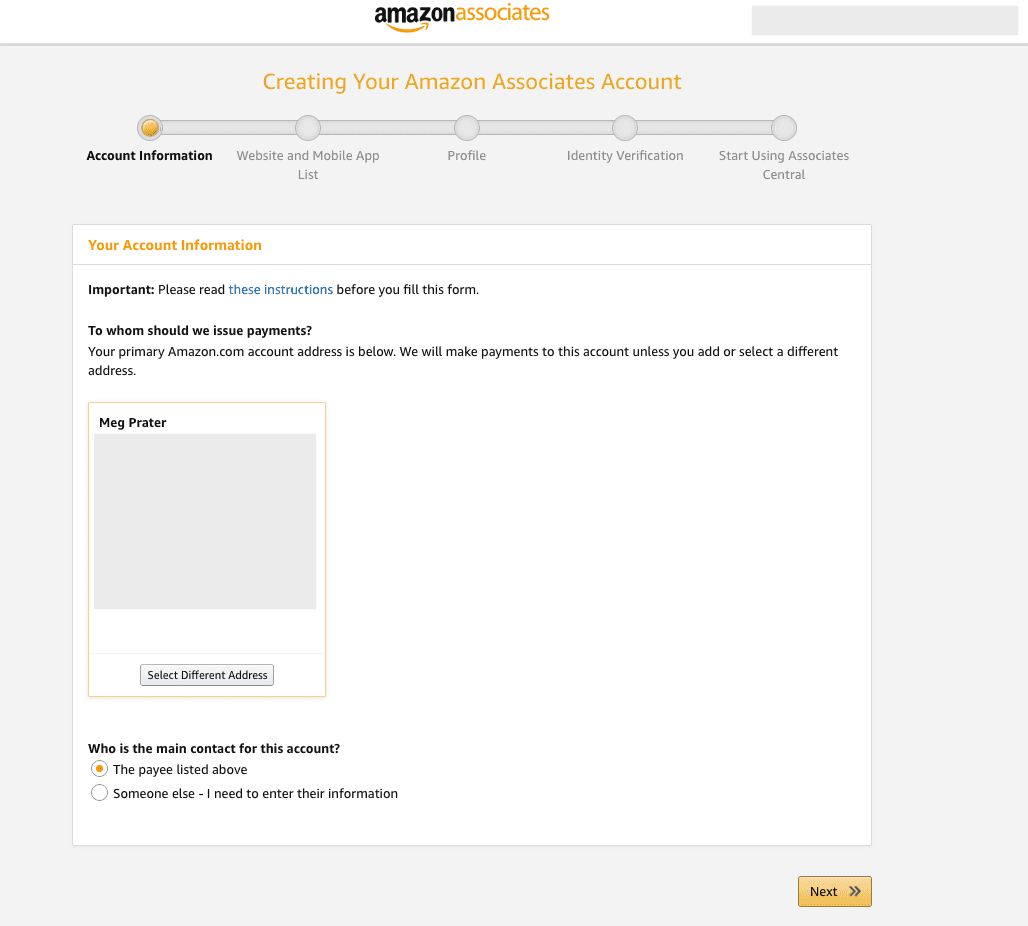 Amazon Affiliate Program sign up Step 1