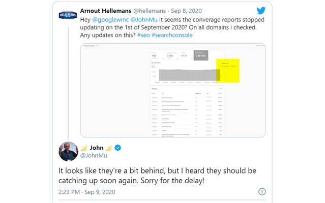 Tweet của John Mueller (Google) xác nhận sự cố lỗi công cụ Search Console