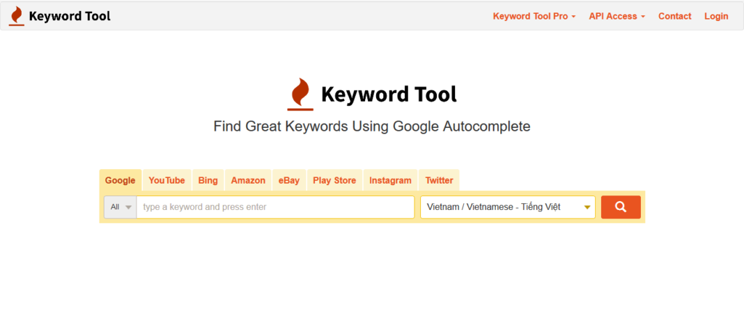 Giao diện website nghiên cứu từ khóa Keywordtool.io