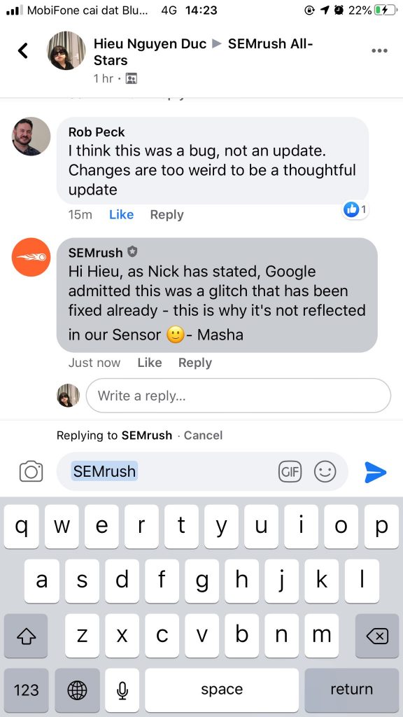 SEMrush xác nhận lỗi từ Google