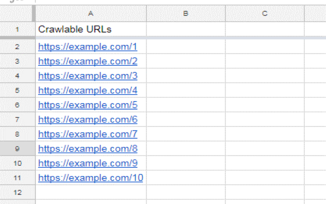 Các URLs xuất trên bảng tính trong cách sửa lỗi orphan page
