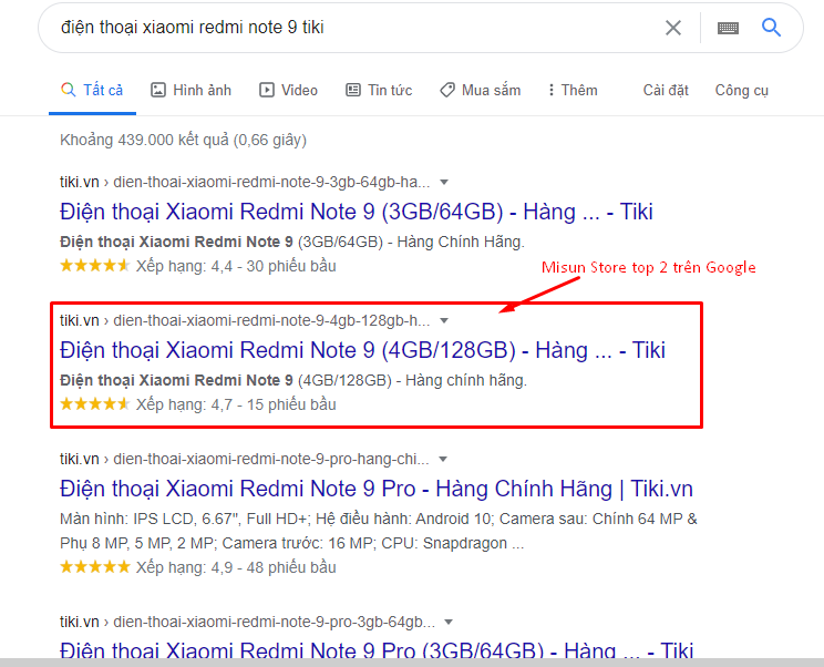 SEO Tiki top trên Google
