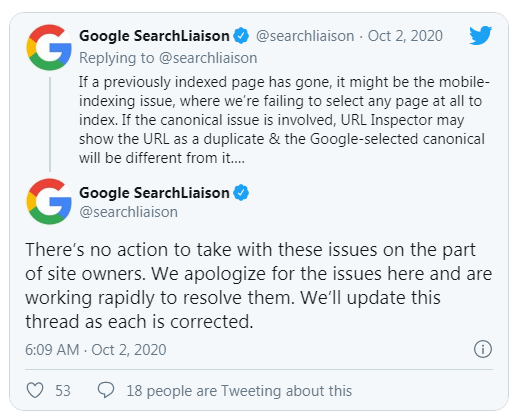 Bài đăng của Google trên Twister về lỗi Google Index 2