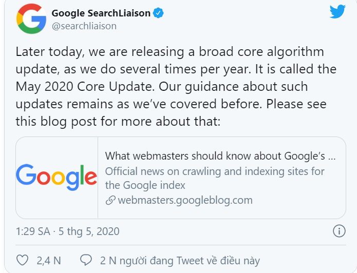 Google broad core update 5/2020