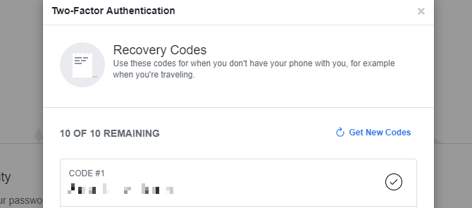 Dùng Saved Recovery Codes khi đăng nhập facebook