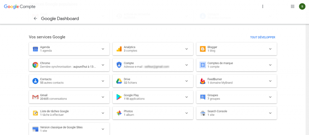 Google Dashboard: Khái quát các dịch vụ khi tạo tài khoản Google hoàn thành