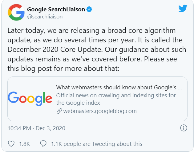 thông báo chính thức: Google cập nhật thuật toán 12/2020