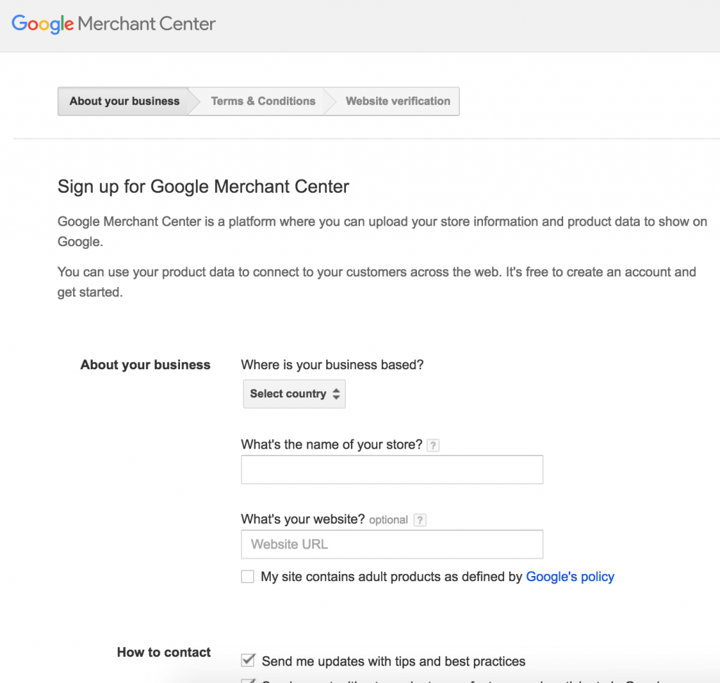 Tạo tài khoản Google Merchant Center