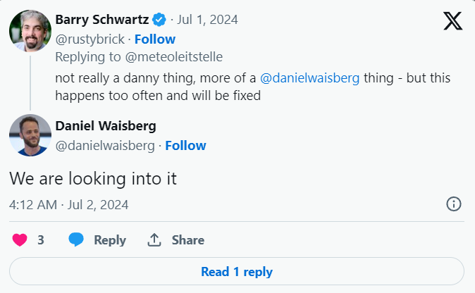 Câu trả lời của Daniel Waisberg trên Twitter 